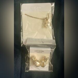 Costume Gold and Pearl Necklace and Earring Set